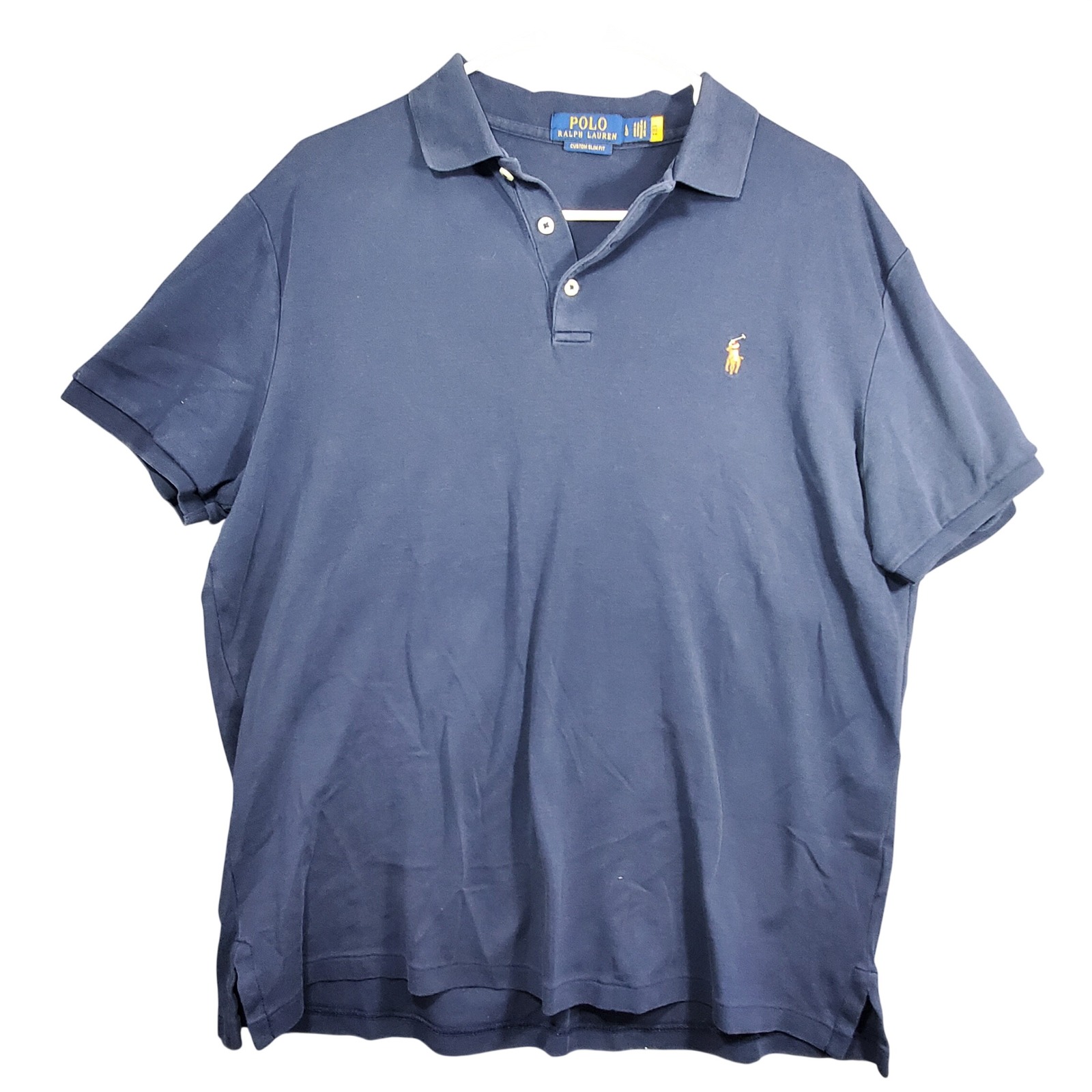Polo Ralph Lauren Mens Custom Slim Fit Polo Shirt Navy Blue Large L Short Sleeve